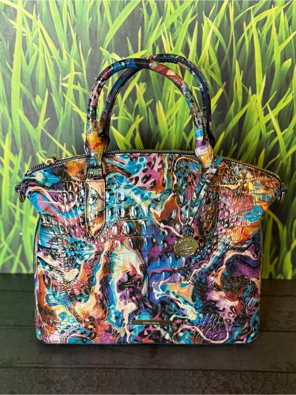 Brahmin Euphoria Duxbury Satchel Animal Colorful Print Leather NWT - Picture 4 of 13